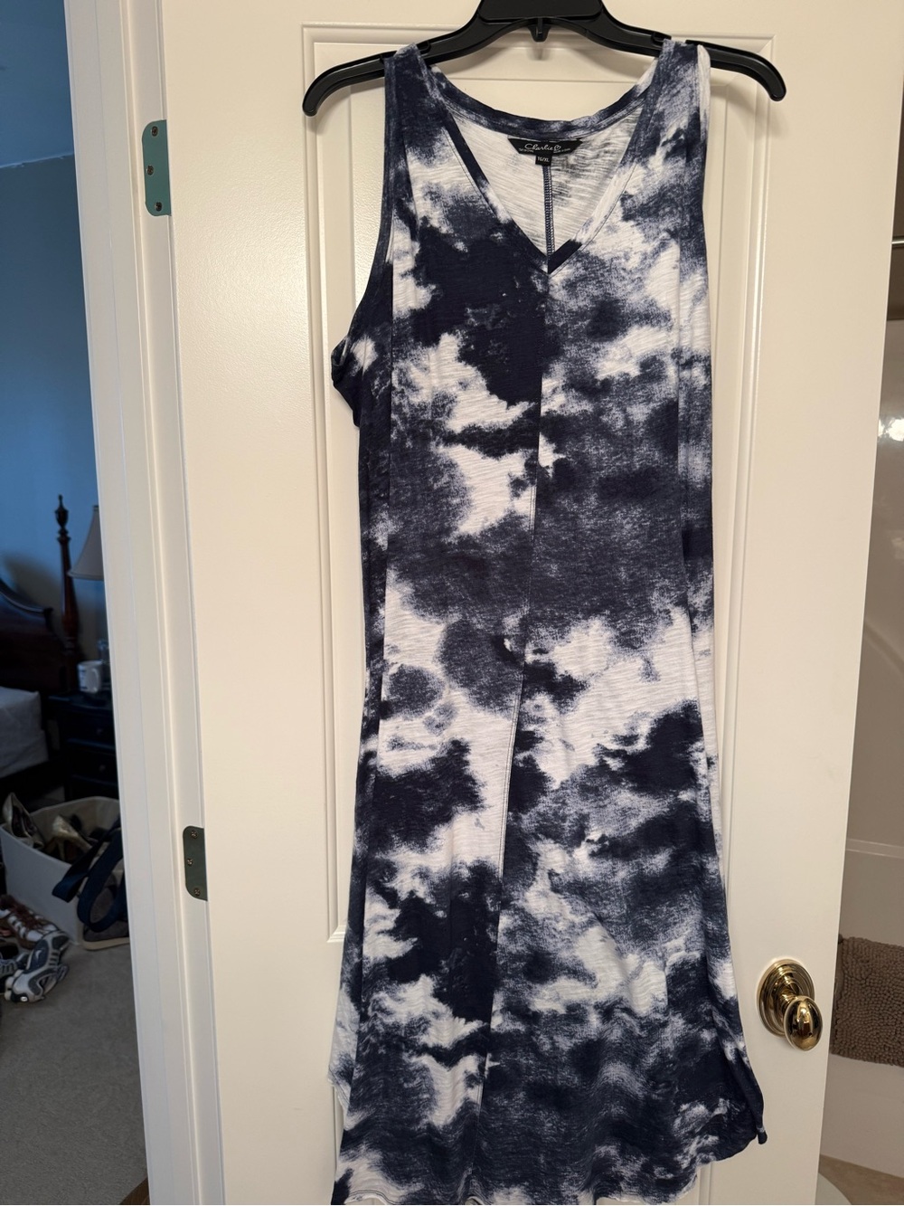 Charlies Navy & White Tie-Dye Sleeveless Midi Dress
